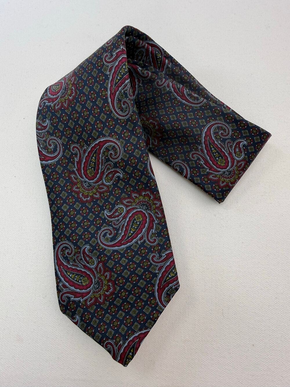 Liberty of London Paisley 100% Silk Necktie Blue Burgundy Made in USA Vintage